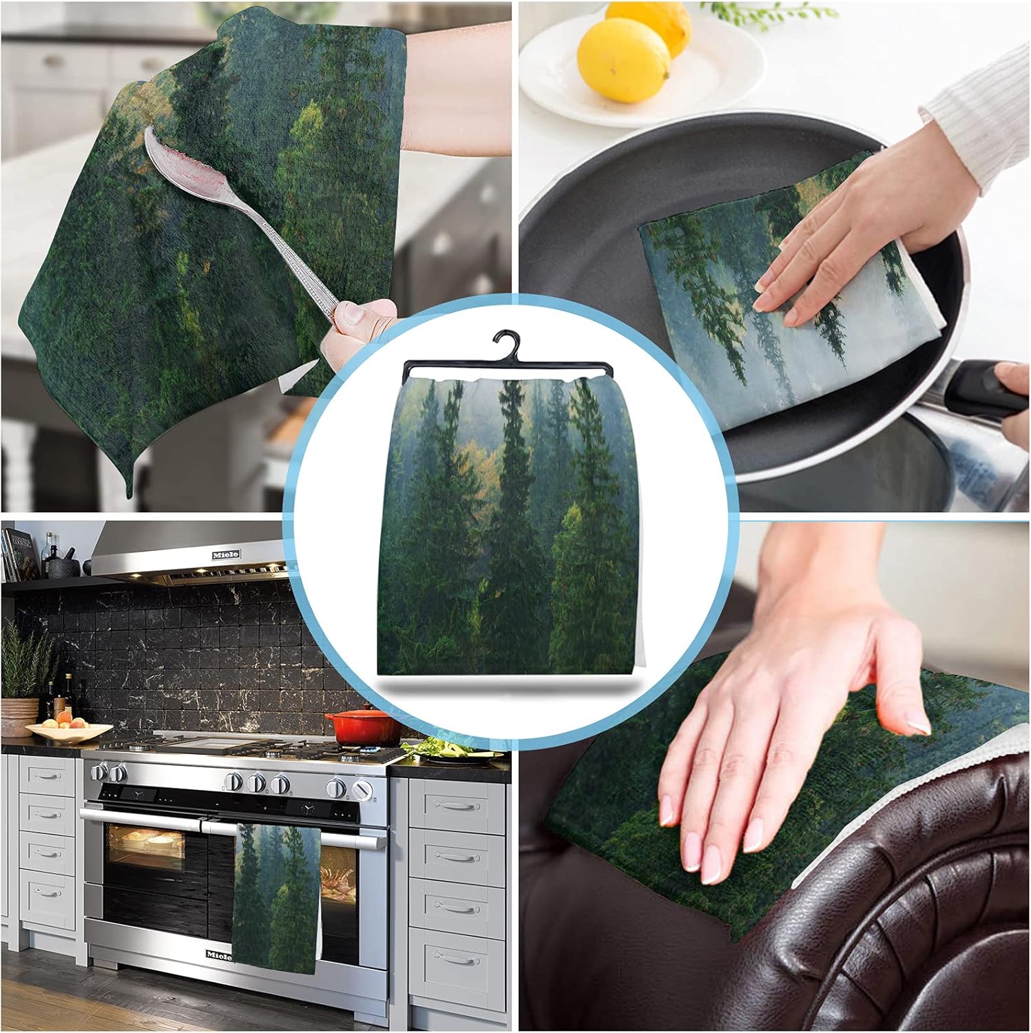 2Pack Microfiber Kitchen Towels autumn forest misty landscape 18x28 inch
