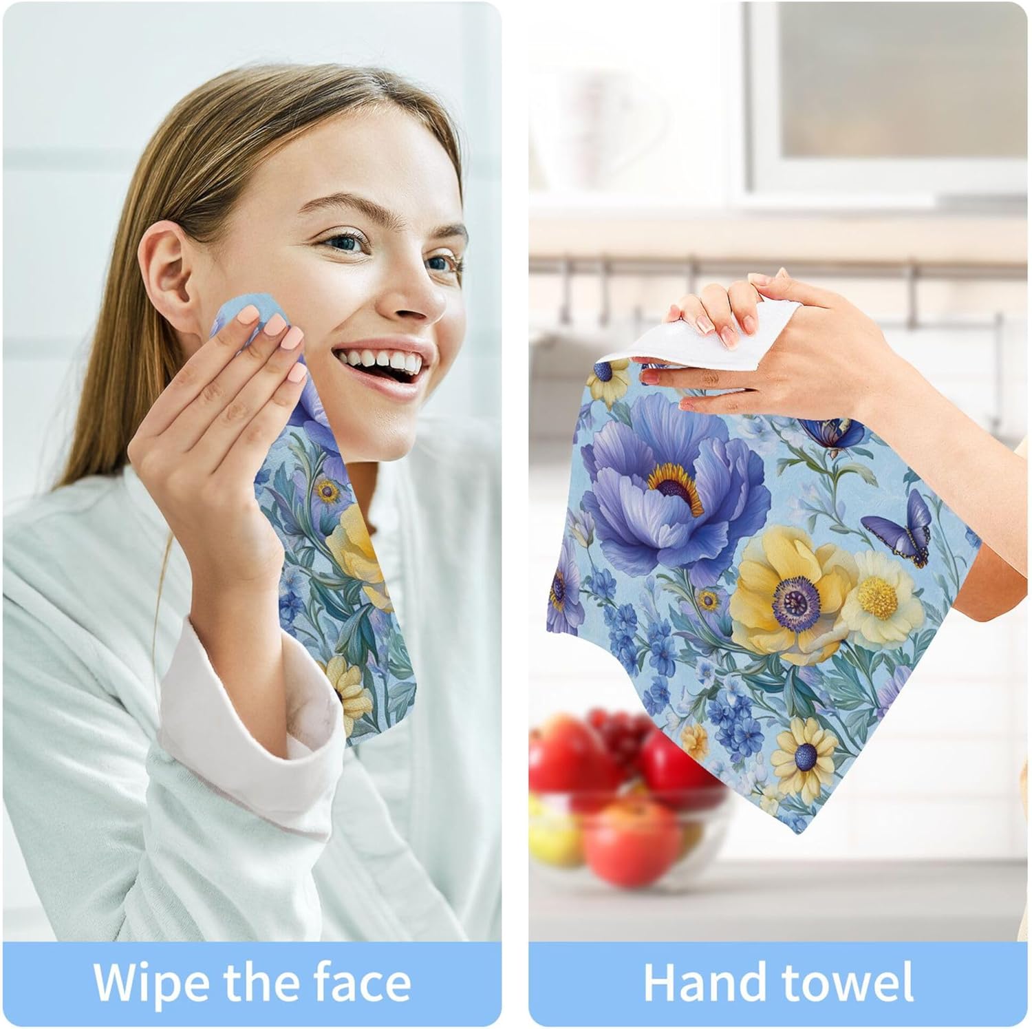 Xigua Beautiful Floral Pattern Washcloths Set of 2 1