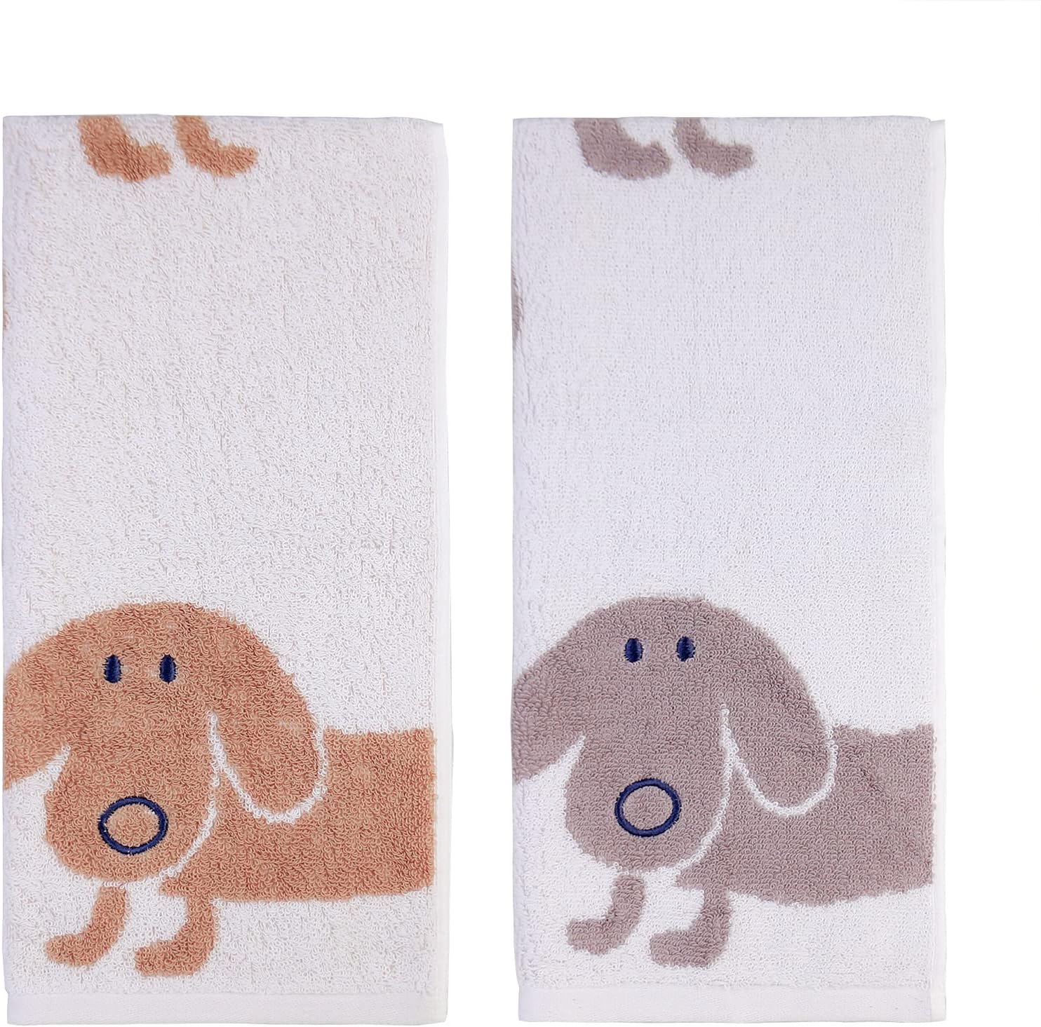 Kissvian 2 Pack Pure Cotton Hand Bath Towel Set with Cartoon Dog Pattern