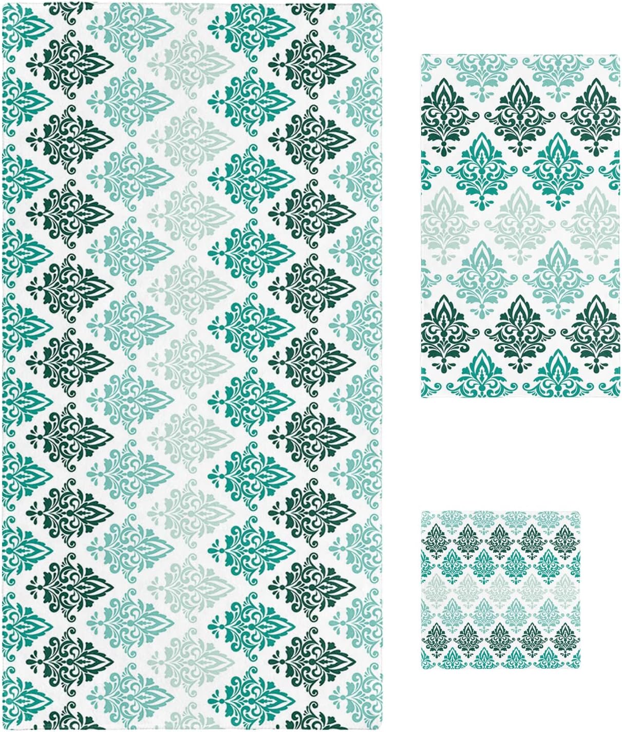 Luxurious Geometric Turquoise Bathroom Towels Set