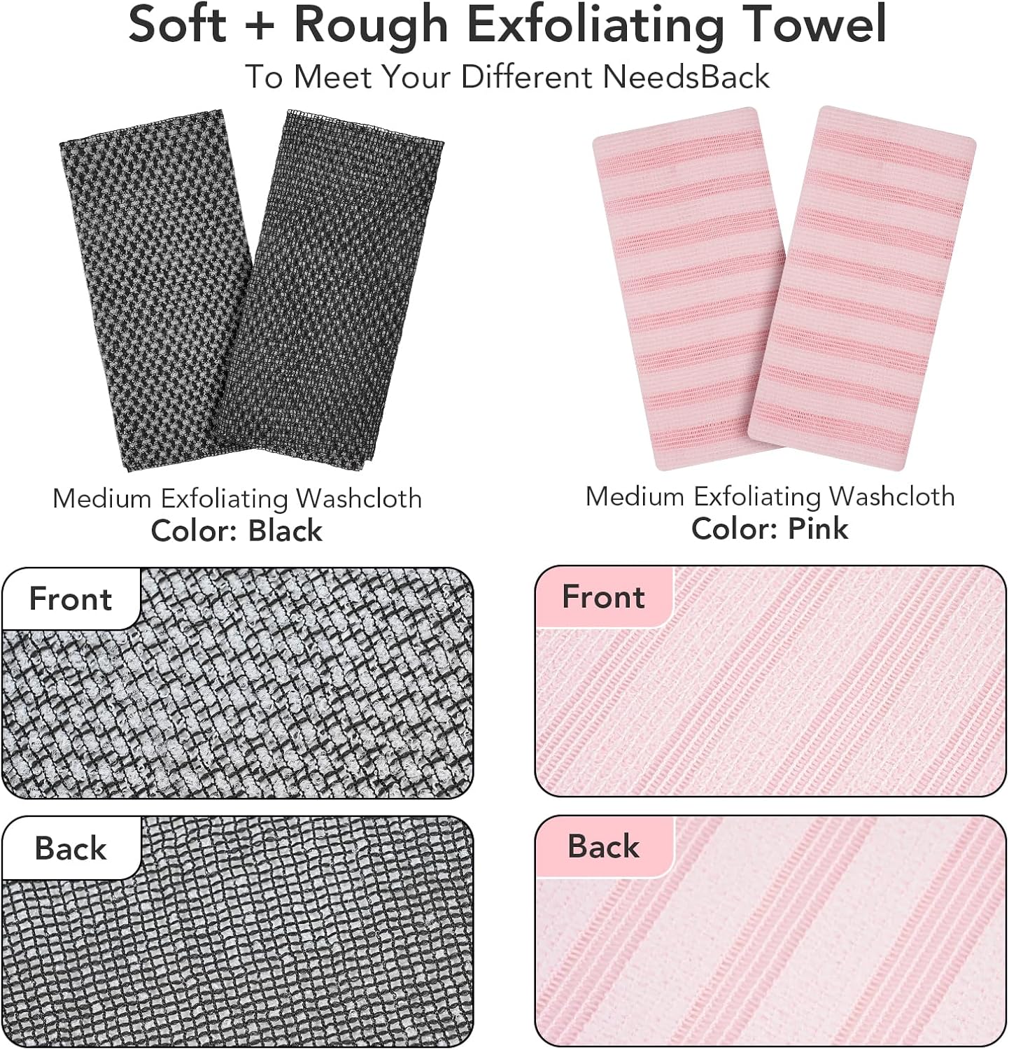 Exfoliating Washcloth Shower Towel - 2 Pack for Back and Body