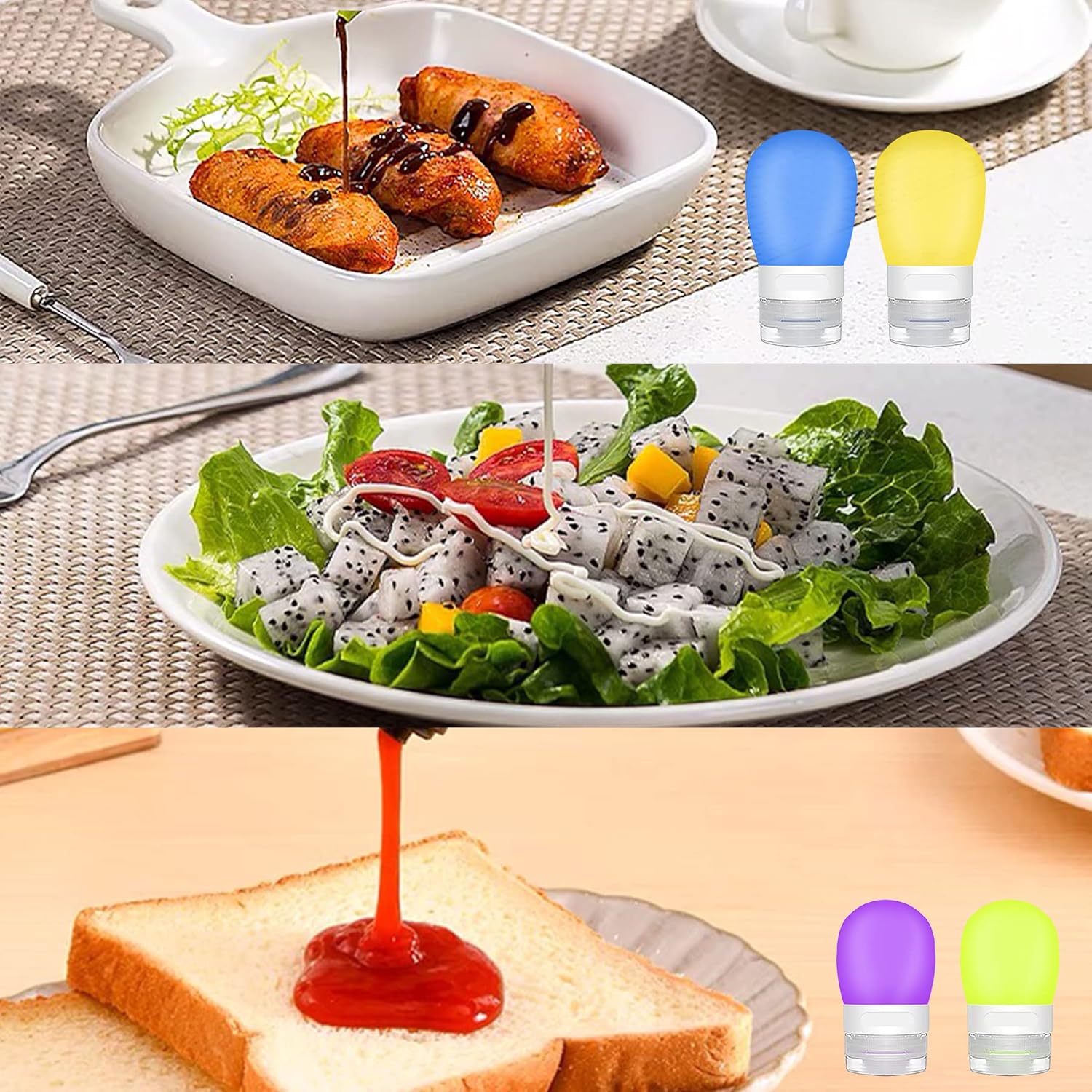 4-Pack Squeeze Salad Dressing Bottles with Leak-Proof Design
