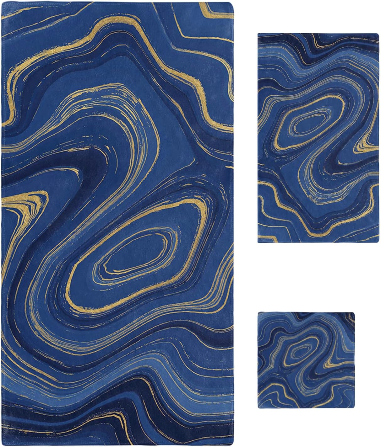Marble Blue Bath Towels Set - Luxurious Soft Microfiber for Home Gym