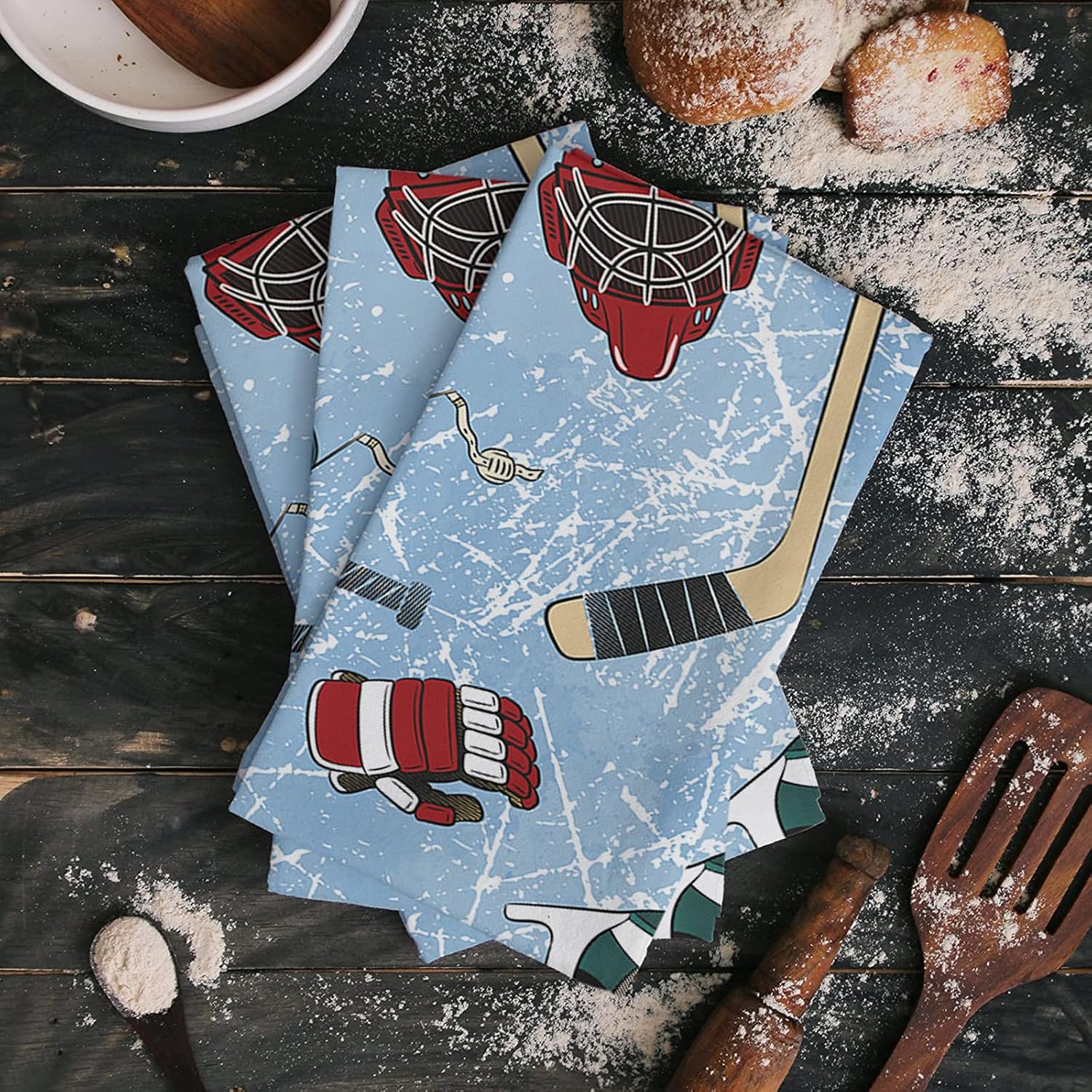 2Pack Microfiber Kitchen Towels with Sport Hockey Pattern