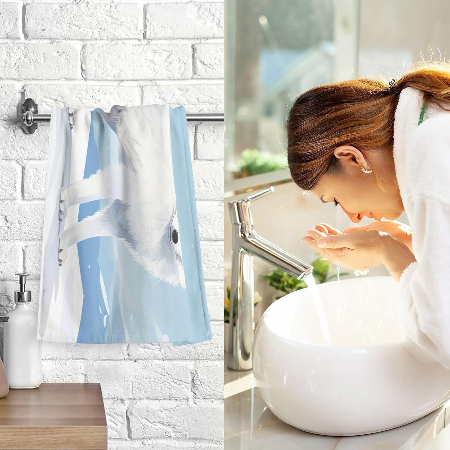 Quick Dry White Fox Snow Hand Towels