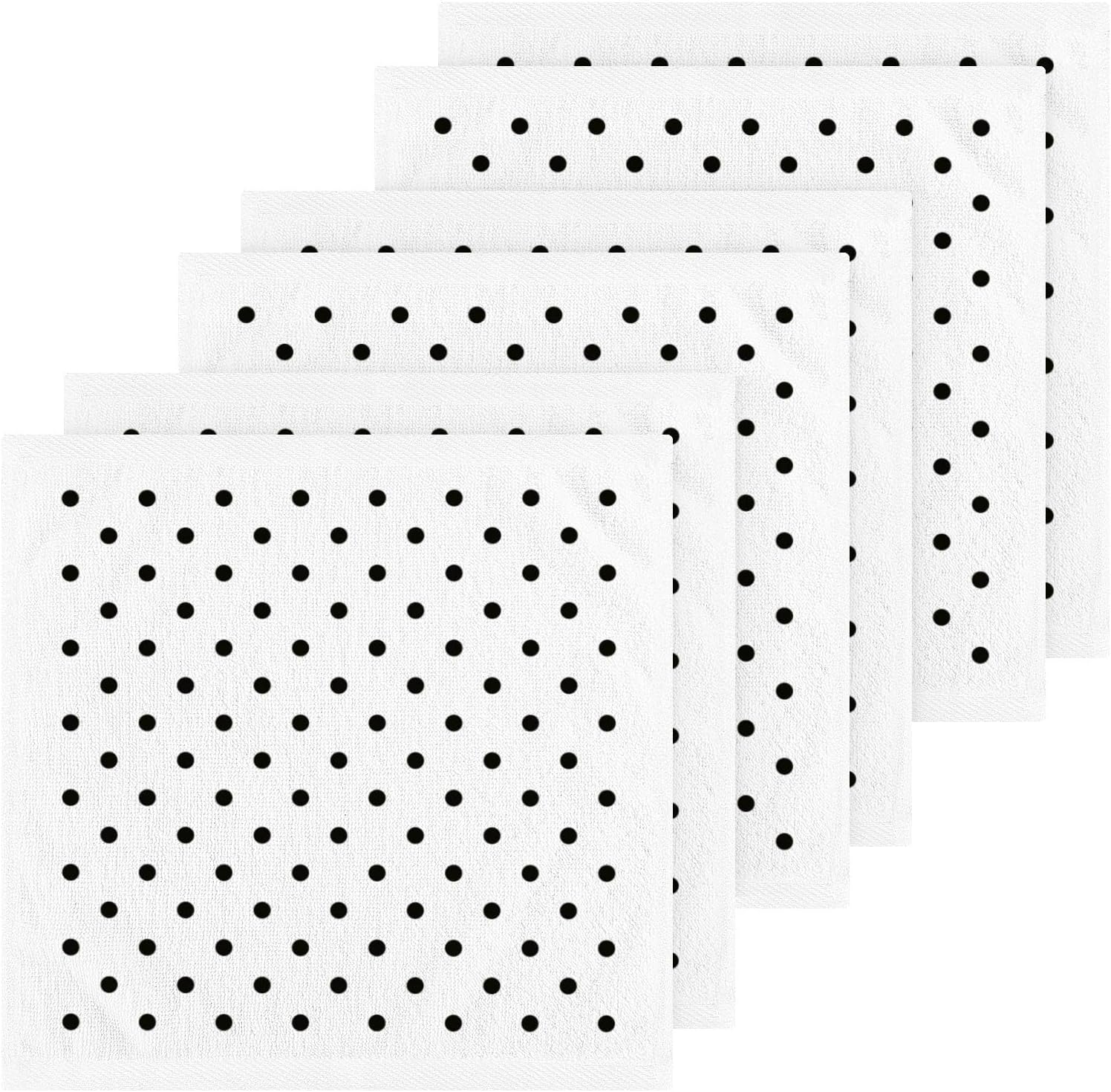 Linqin Cotton Washcloths Black Polka Dots 12x12 Pack of 2