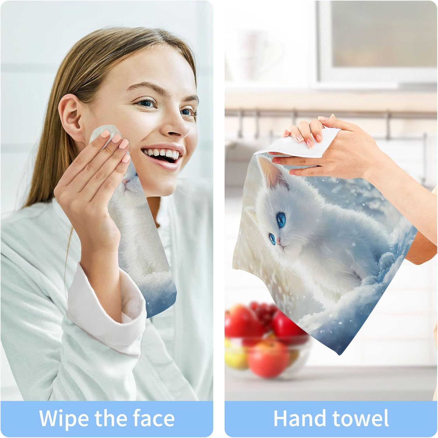 Qilmy Cute Kitten Washcloths Soft Absorbent and Durable for Your Bathroom