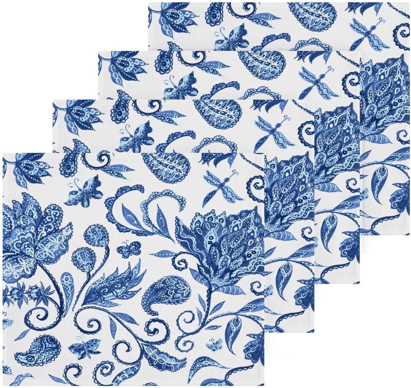 WELLDAY Blue White Floral Washcloths 2 Pack
