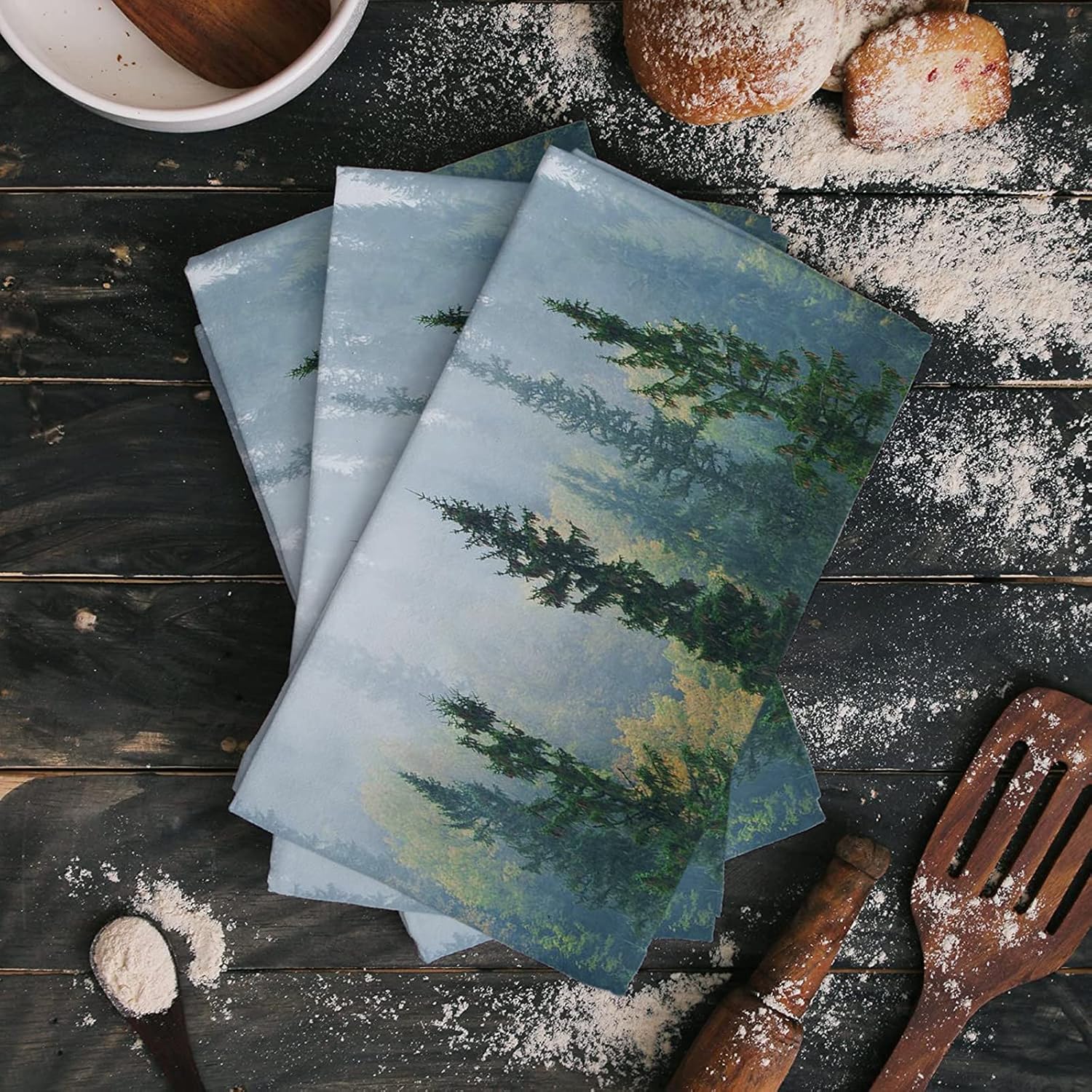 2Pack Microfiber Kitchen Towels autumn forest misty landscape 18x28 inch