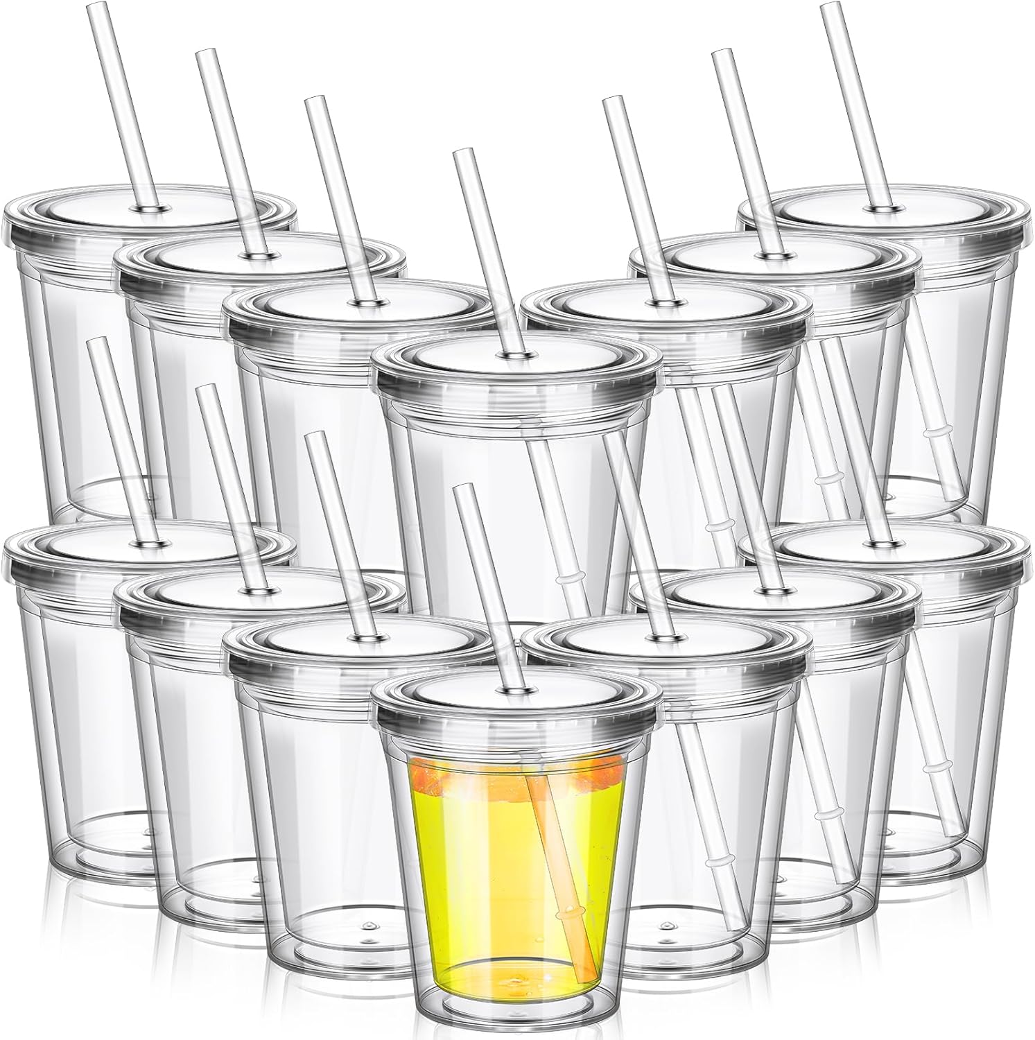 FoldTier 15 Pcs Clear Tumblers with Lid and Straw for Kids