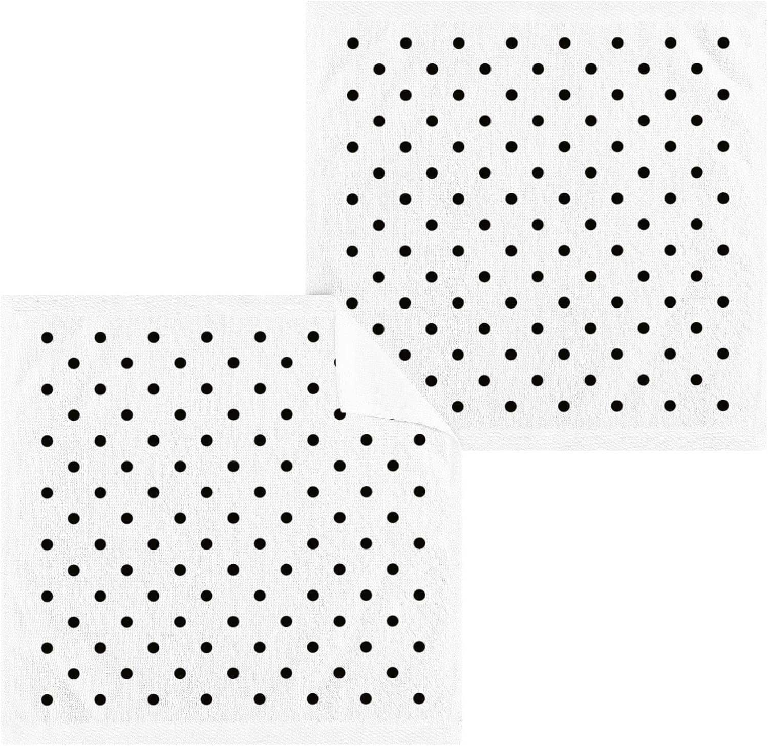 Linqin Cotton Washcloths Black Polka Dots 12x12 Pack of 2