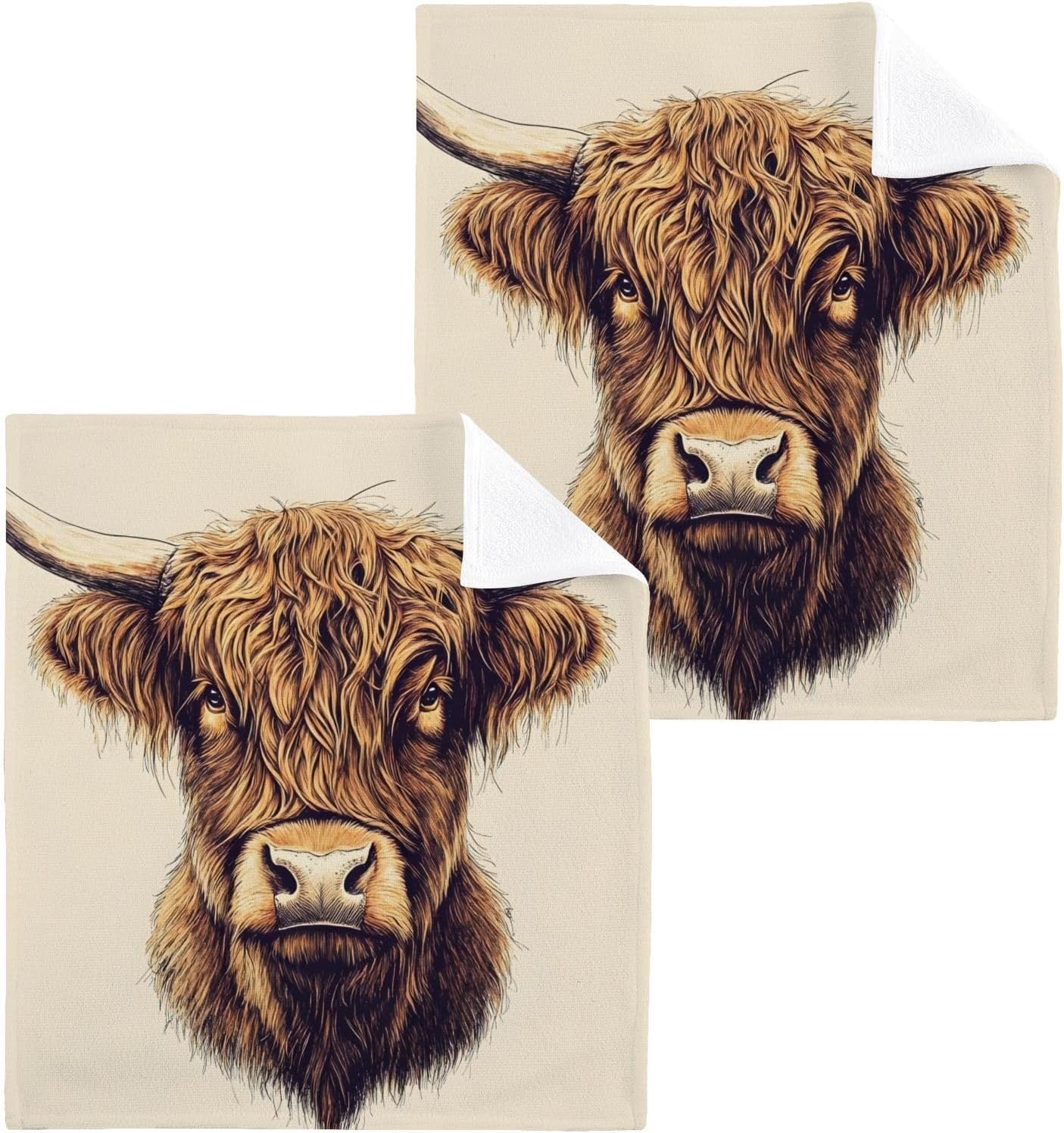 WELLDAY Highland Cattle Washcloths 2 Pack 12x12 Inches