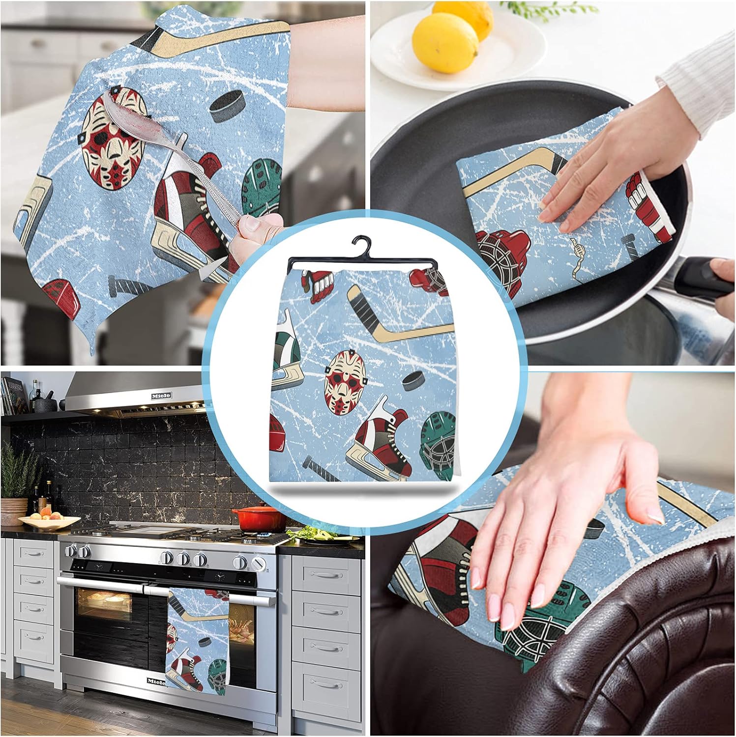 2Pack Microfiber Kitchen Towels with Sport Hockey Pattern
