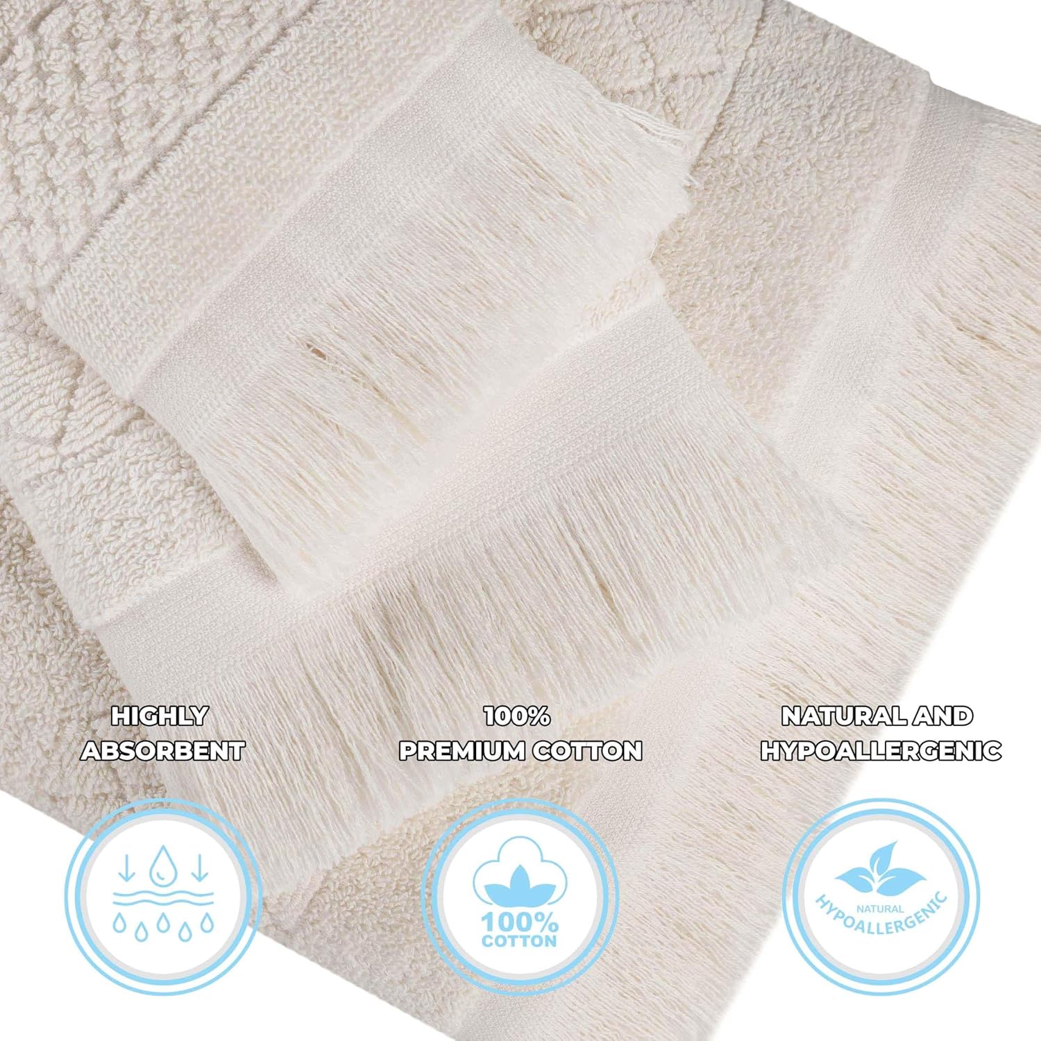 12 Set Cotton Geometric Jacquard Face Towels Eco-Friendly Machine Washable