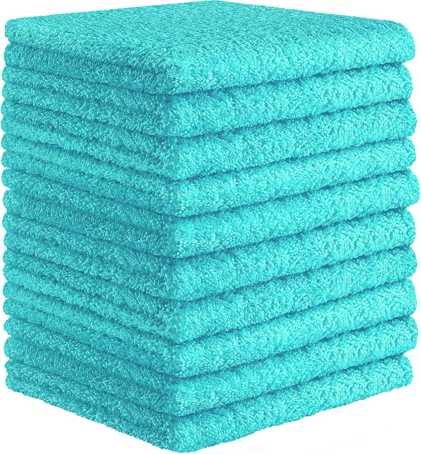 Luxurious Soft 12x12 Cotton Washcloth for Bathroom Kitchen Turquoise 10-Pack