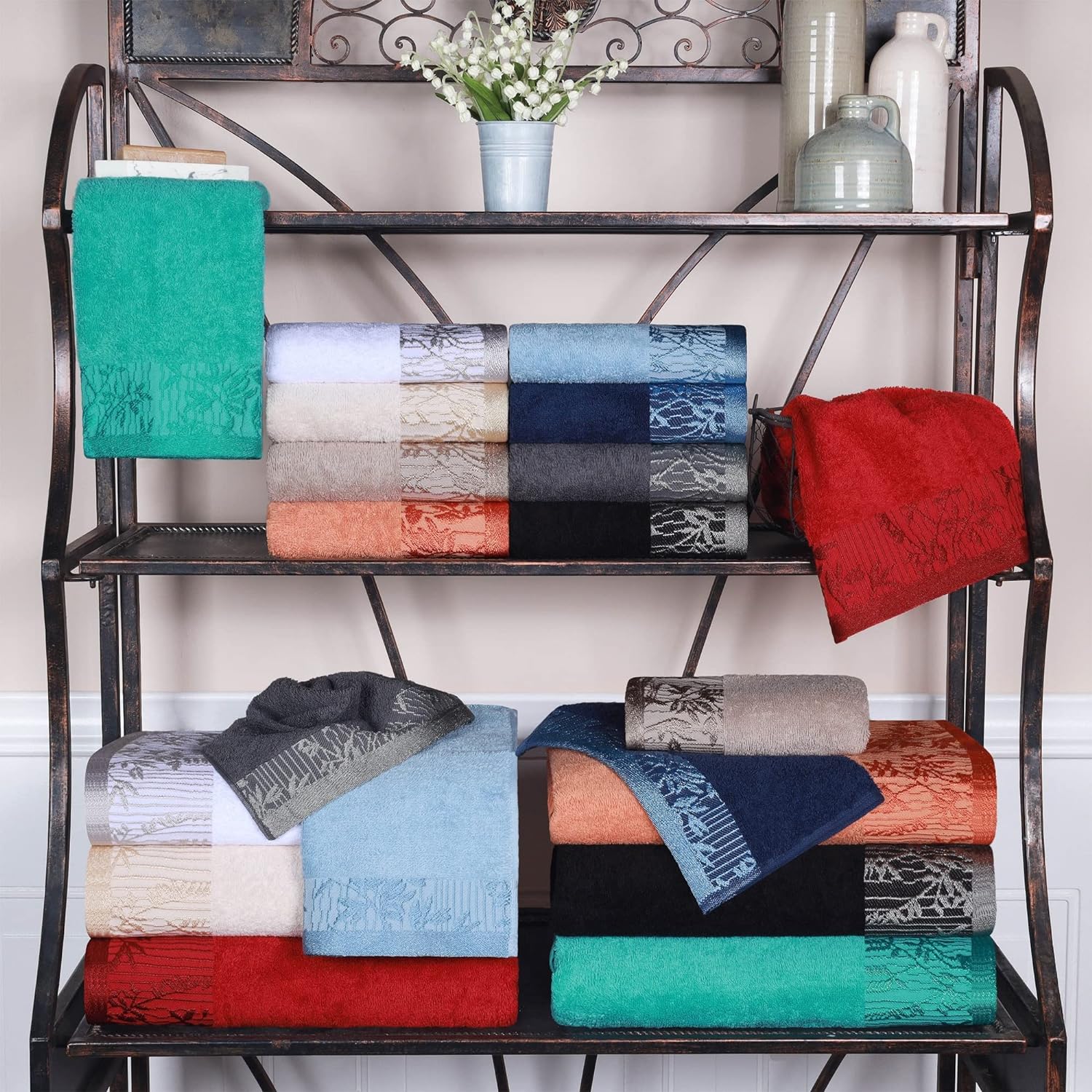 Luxurious Cotton 8-Piece Towel Set with Fresh Floral Design