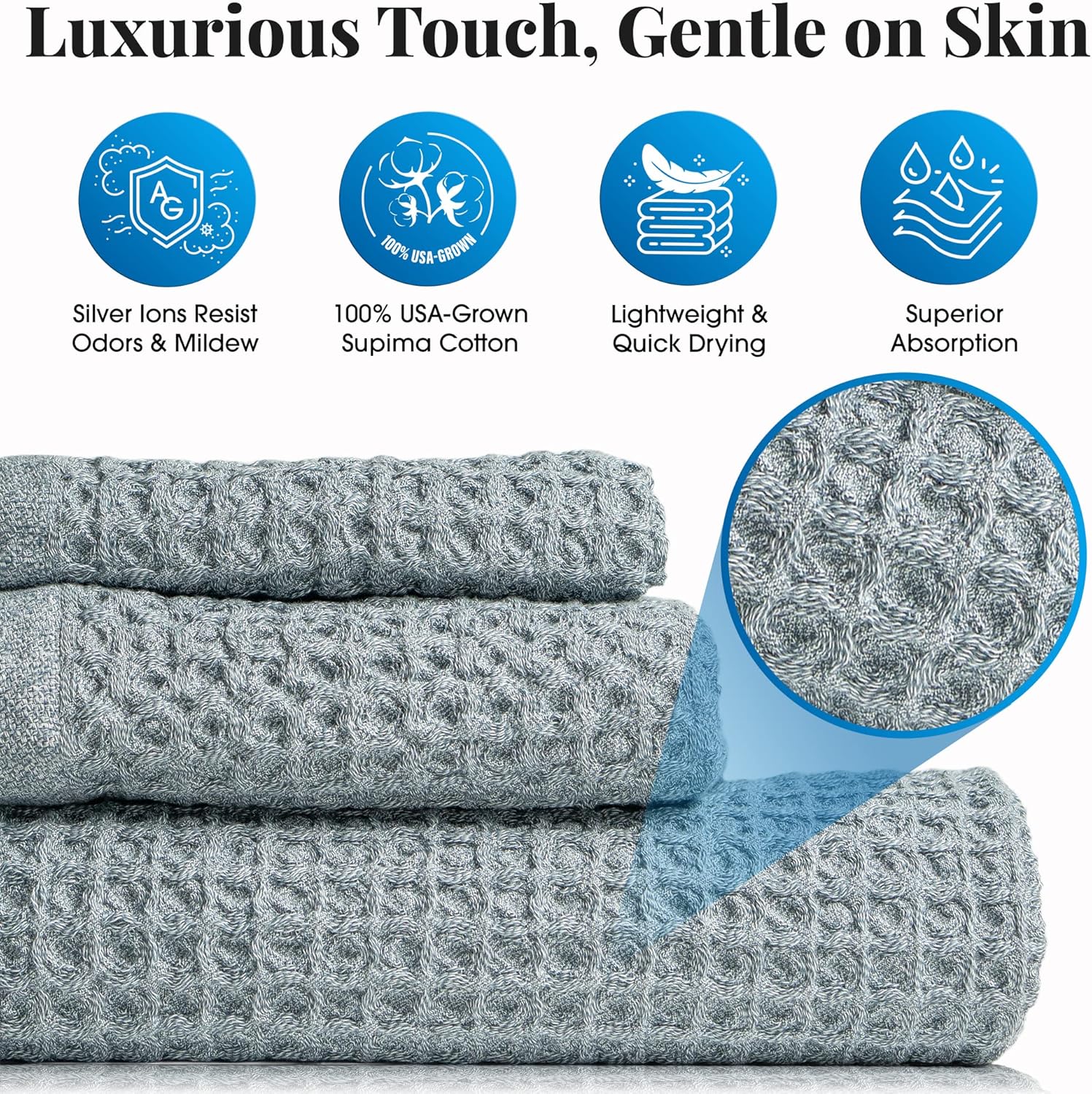 Ravel Nutrl Waffle Weave Washcloth - 13x13 Inch Blue Supima Cotton