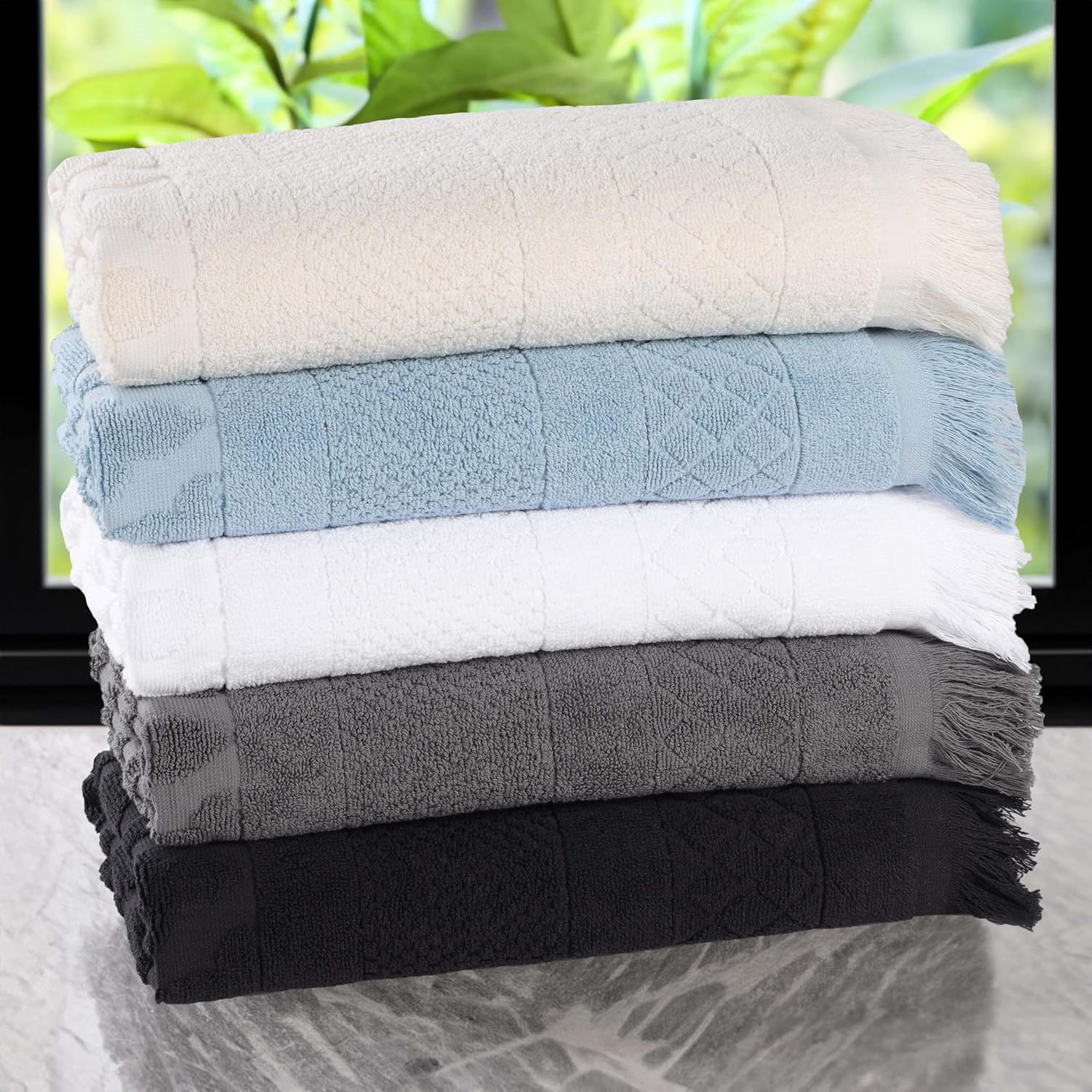 12 Set Cotton Geometric Jacquard Face Towels Eco-Friendly Machine Washable