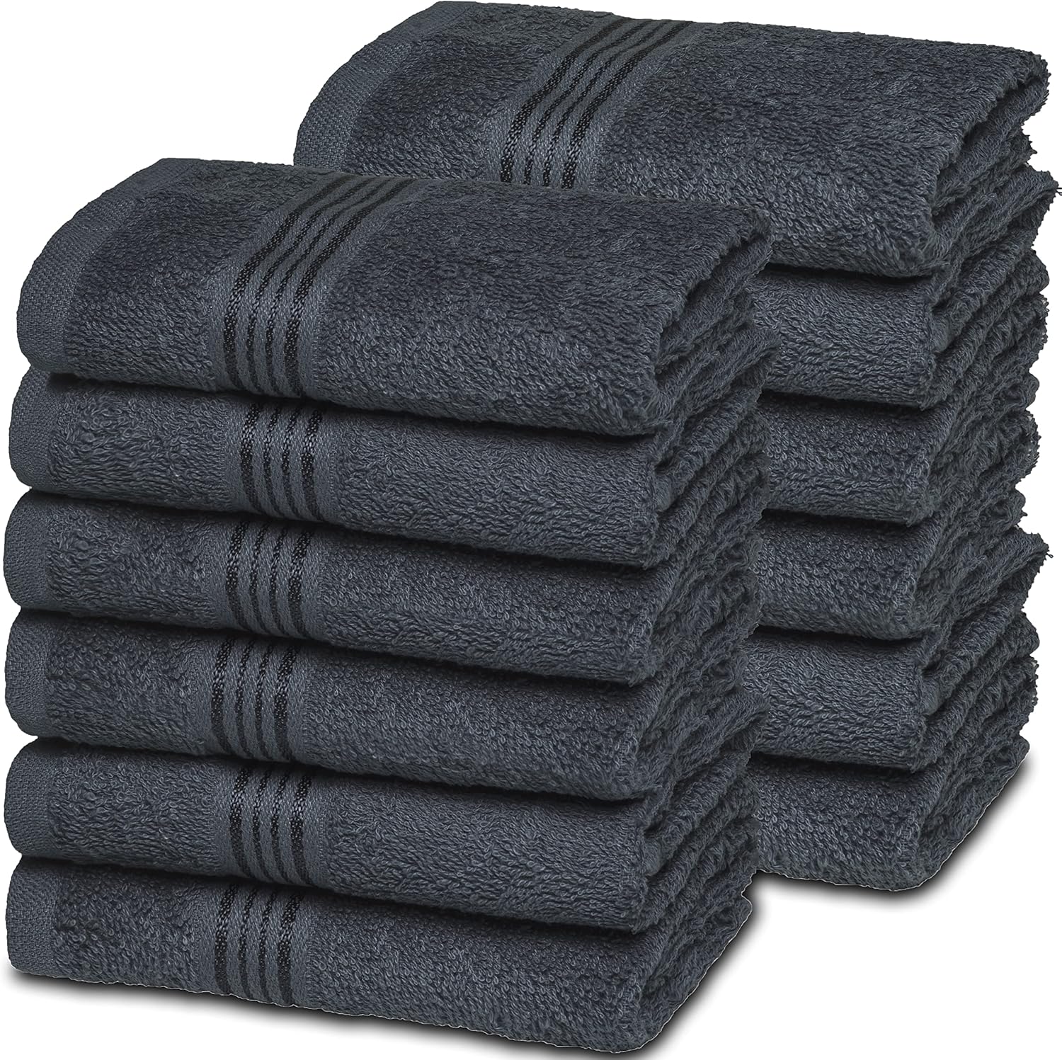 Belizzi Home Ultra Soft Cotton Washcloths 12 Pack 12x12 Inch Charcoal Grey