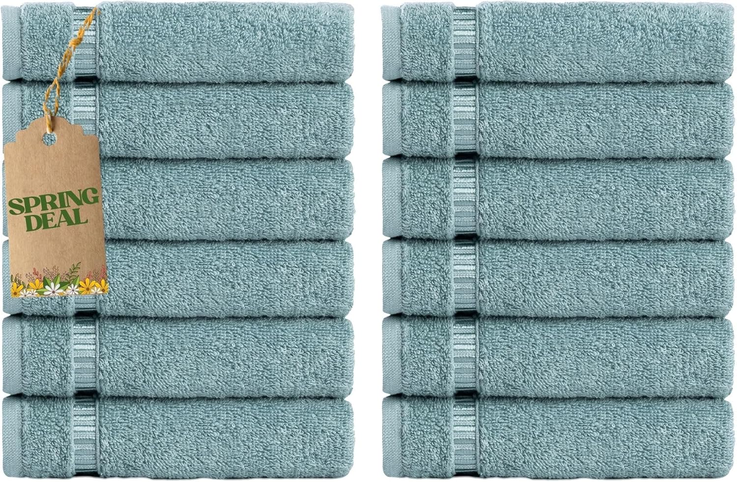 Luxury Cotton Washcloths 13x13 Soft Quick-Dry Turkish Cotton Towels Meadow Green