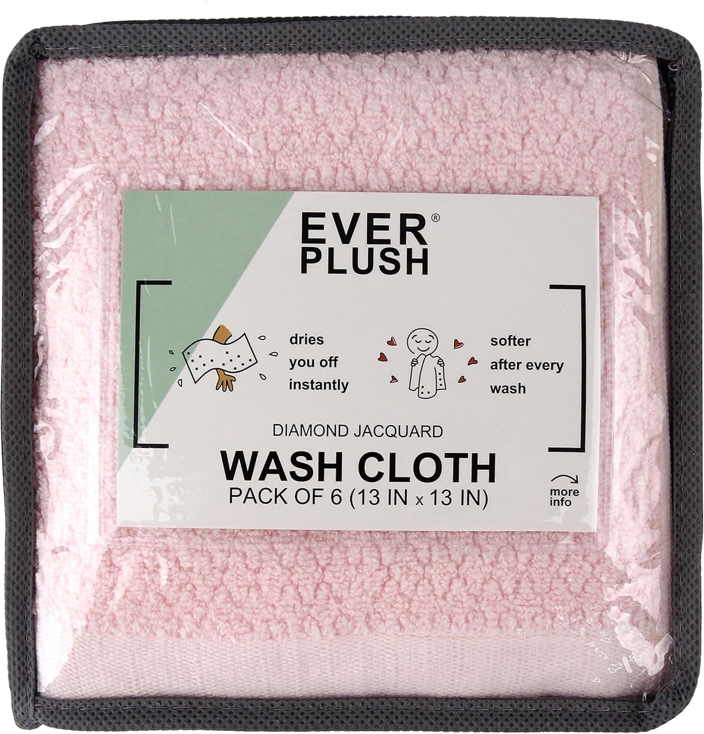 Everplush Diamond Jacquard Washcloths Rose Pink 6 Count