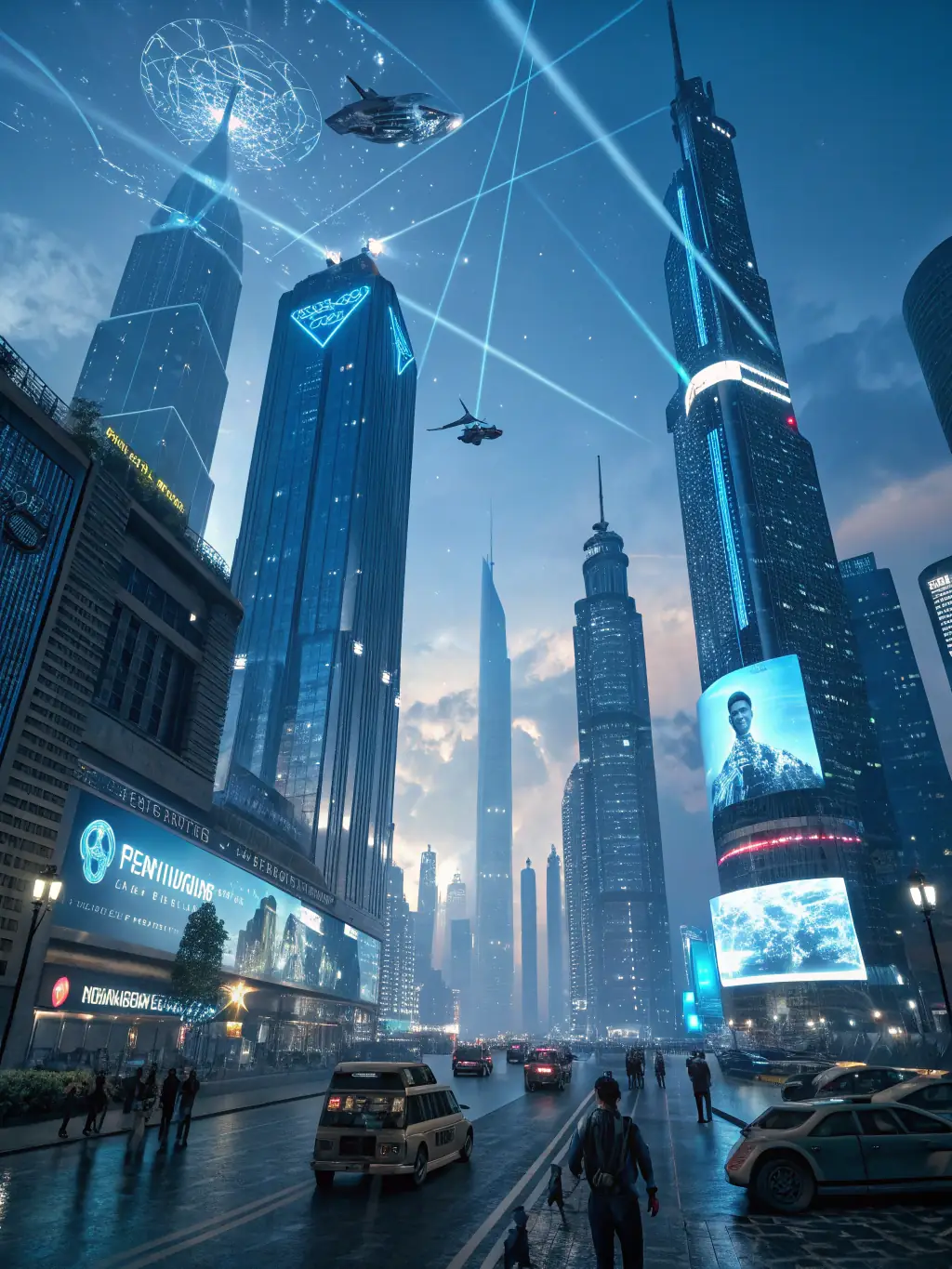 A futuristic cityscape with interconnected digital networks, showcasing HHydronova's vision for the future of digital ecosystems.