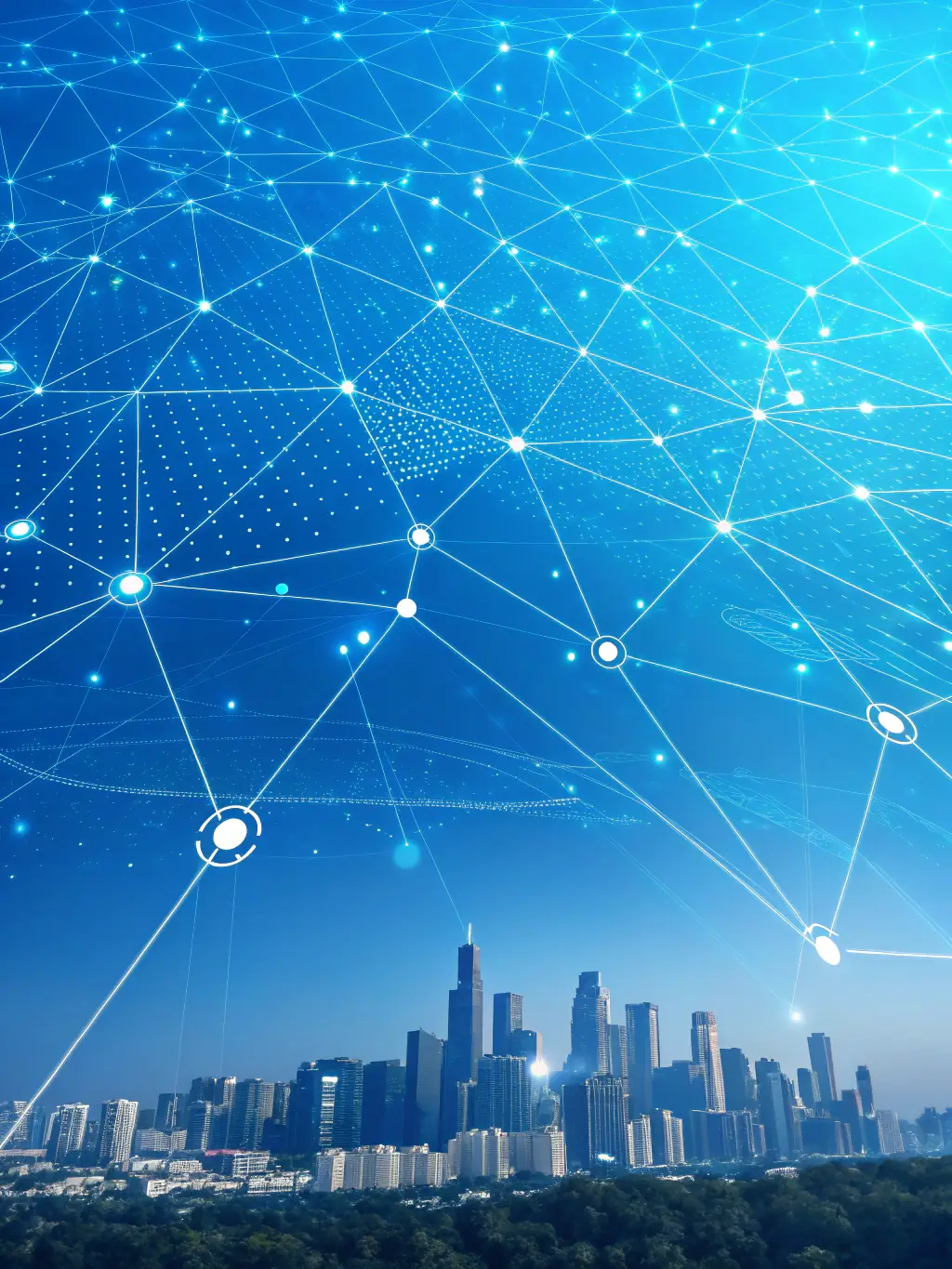A dynamic illustration depicting interconnected digital systems adapting to changing data flows, representing HHydronova's Digital Ecosystem Development service.