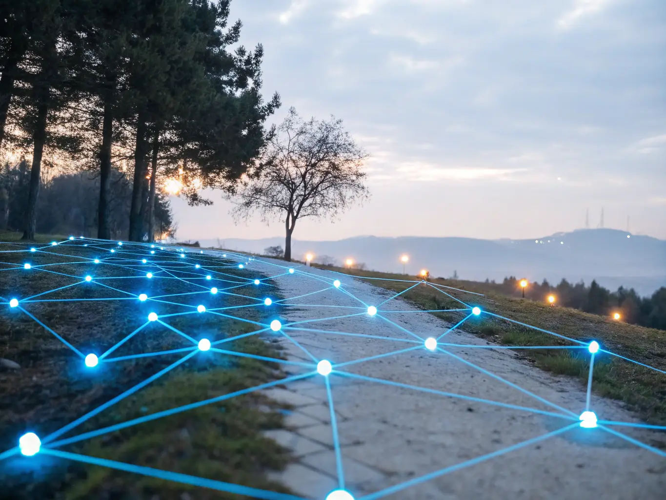 A visually striking image of interconnected digital nodes forming a network, symbolizing the adaptive nature of HHydronova's digital ecosystem services. The image should convey a sense of dynamism and seamless integration.